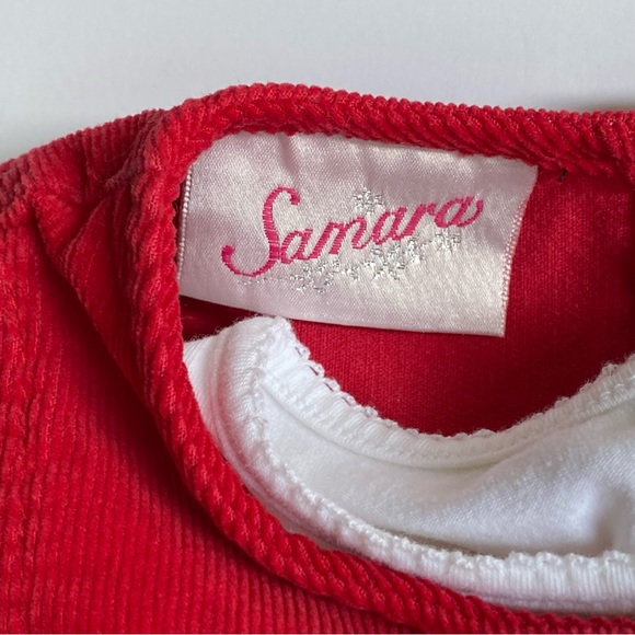 Christmas Dress 4T Red Corduroy Jumper Tree Santa Snowman presents White Shirt - Picture 9 of 13